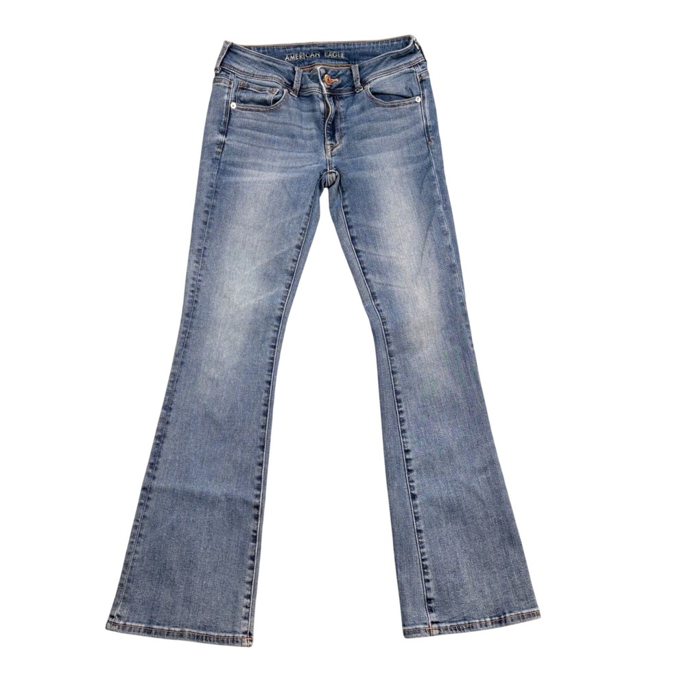 American Eagle Super Stretch Kick Boot Jeans Medium Wash Low Rise Size 6 Regular